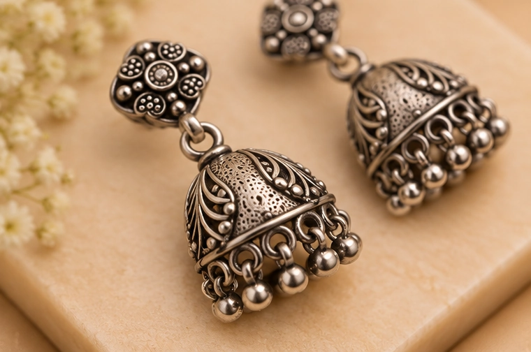 Silver Jhumka 02 view 4