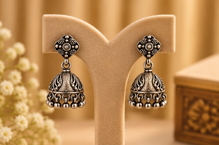 Silver Jhumka 02 view 3