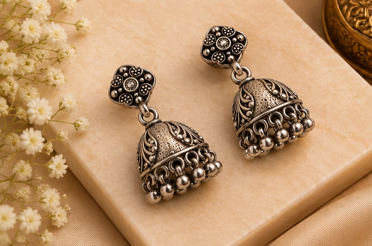 Silver Jhumka 02 view 2