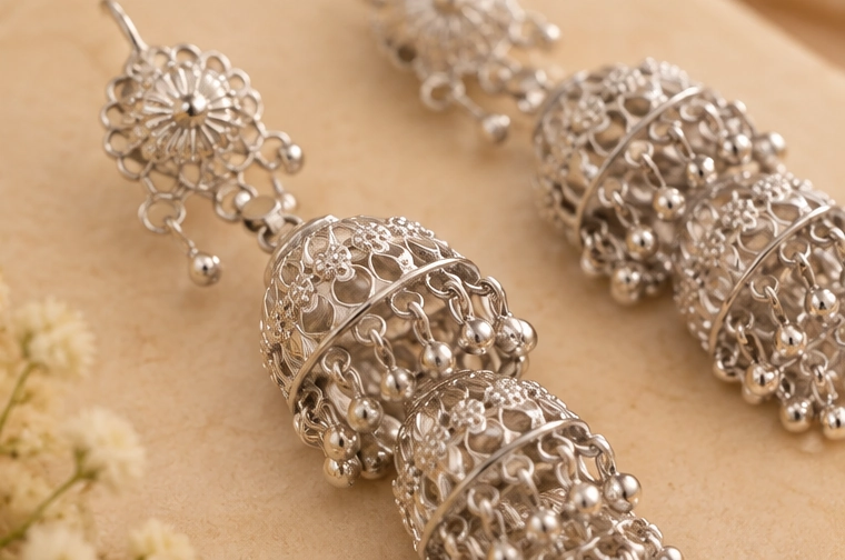 Silver Jhumka 03 view 4