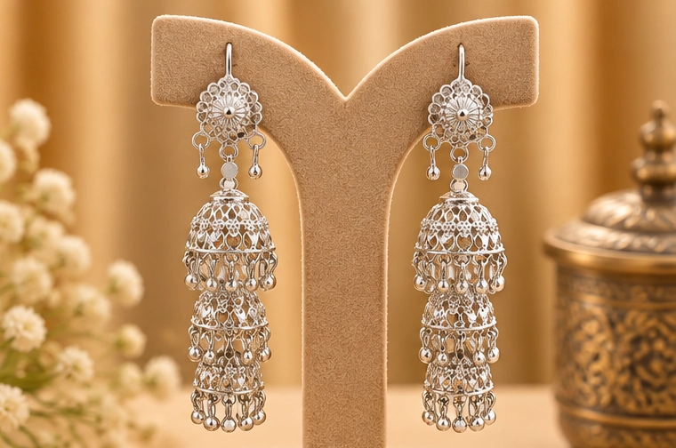 Silver Jhumka 03 view 3
