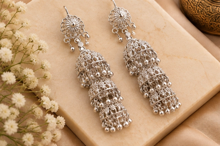 Silver Jhumka 03 view 2