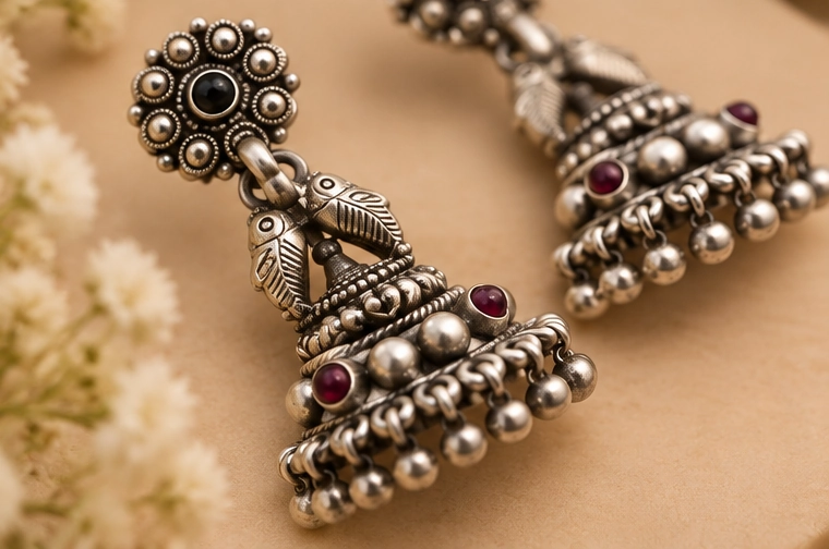 Silver Jhumka 04 view 4