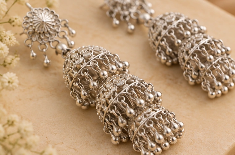 Silver Jhumka view 4