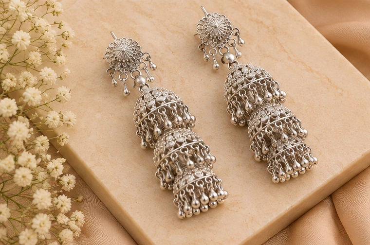 Silver Jhumka view 2
